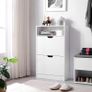 _Shoe cabinet with 2 flaps, shoe rack with additional compartment, shoe storage, shoe organizer, melamine coating, 60 x 24 x 102 cm, white Image 5