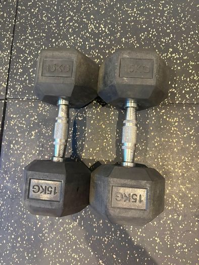 Dumbbells Rubber Hex 15kg Pair