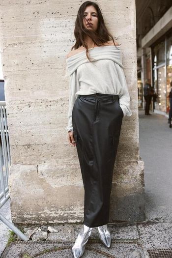 Zara Leather Block Heel Knee-high Boots Silver