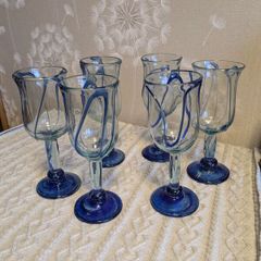 Hand blown rustic style wine glasses set of 6