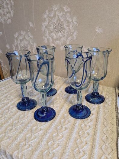 Hand blown rustic style wine glasses set of 6