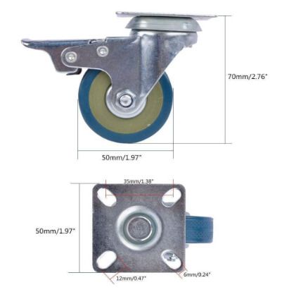Castor Wheels with Brake Heavy Duty Swivel Wheels for Furniture 50mm + Screws 200KG