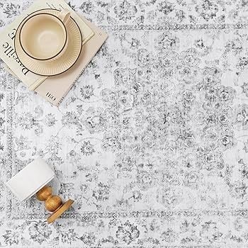 Vintage Rugs Living Room Grey Large Area Rug 160x230cm Non Slip Washable Hall Lounge Bedroom Kitchen Office Dining Room Indoor Carpet Low Pile Big Carpets