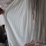 White crochet and pleated beach cover-up dress with a brown belt. Size 10 Image 3