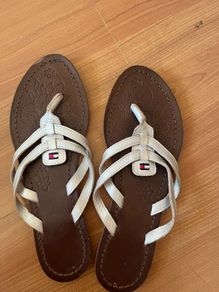 Tommy Hilfiger silver leather flat sandals