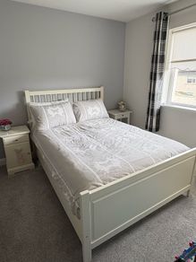 Double divan bed & mattress with frame & bed side tables