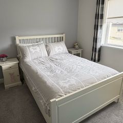 Double divan bed & mattress with frame & bed side tables