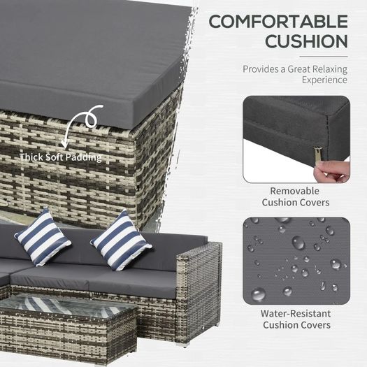 5 Pieces Rattan Sofa Set Wicker Sectional Furniture Cushion Grey Garden (FREE SHIPPING)