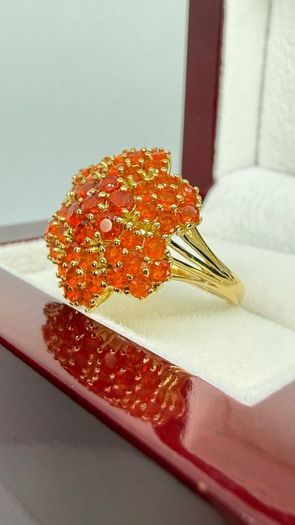 Silver D'joy 1.88 Ct Floral Opal Ring in 18K Yellow Gold Vermeil