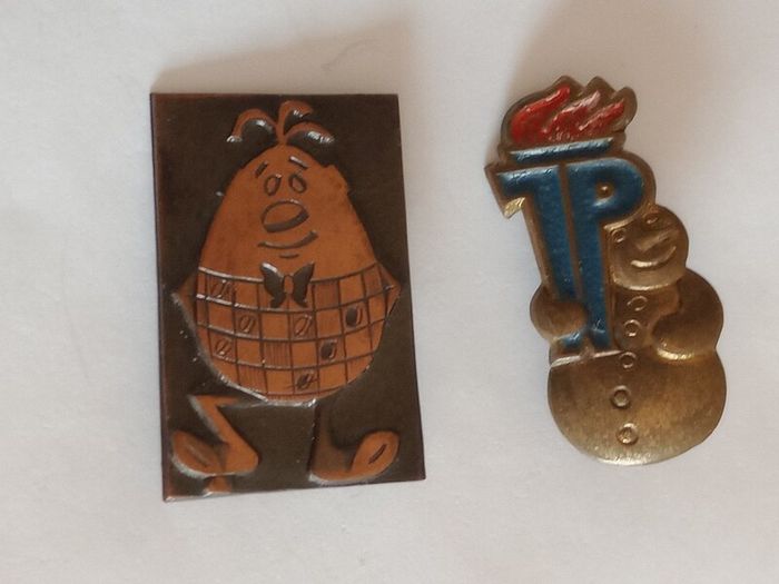 Vintage Metal Advertising Pins x 2