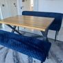 Dining table with two blue velvet benches Image 2