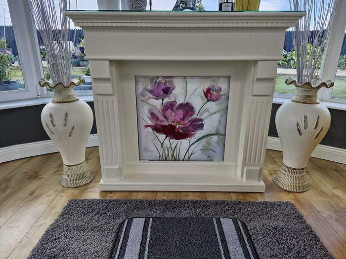 Fake Cream Fireplace with picture insert