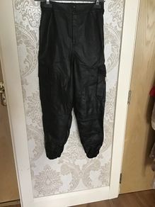 Black Leather Combat Trousers Size 10