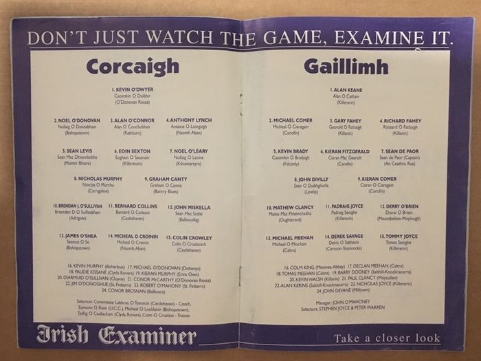 1st March 2003 GAA (Gaelic Football) Programme. Cork (Corcaigh) V Galway (Gaillimh) @ Pairc Ui Rinn
