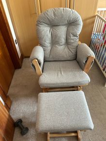Babylo Brompton Glider & Footstool Grey suedette/Natural wood