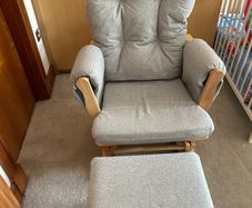 Babylo Brompton Glider & Footstool Grey suedette/Natural wood