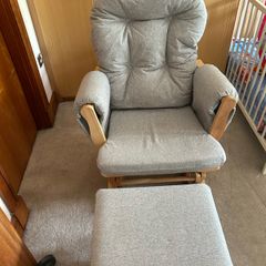 Babylo Brompton Glider & Footstool Grey suedette/Natural wood
