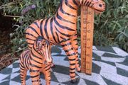 Mid Century Leather 11 Inch Zebra and Foal (Handpainted )
