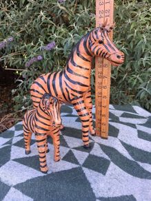Mid Century Leather 11 Inch Zebra and Foal (Handpainted )