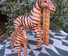 Mid Century Leather 11 Inch Zebra and Foal (Handpainted )