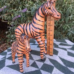Mid Century Leather 11 Inch Zebra and Foal (Handpainted )