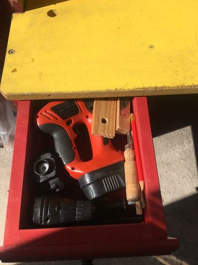 Kids work shop play station dresser with tools.