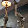 Fabulous Pair Peacock Bronze Metal Lamps Image 4