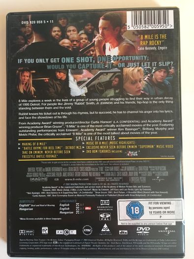 8 Mile [2002] Eminem, Mekhi Phifer, Brittany Murphy, Michael Shannon, Anthony Mackie & Kim Basinger [Movie DVD]