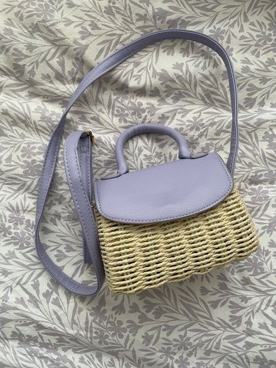 purple basket weave bag