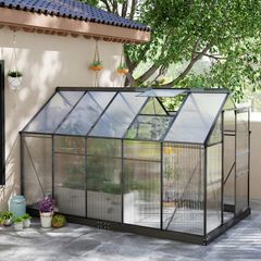 6 x 10ft Polycarbonate Greenhouse Large Walk In Green House with Slide Door and Window