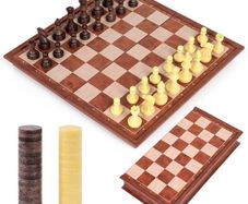 NEW SALE | Chess Set and Draughts Board Games 2 in 1 | Magnetic Chess Checkers Board Toys | Travel Folding Board and Chess Piece for Kids and Adult (25x25cm)