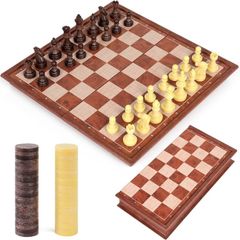 NEW SALE | Chess Set and Draughts Board Games 2 in 1 | Magnetic Chess Checkers Board Toys | Travel Folding Board and Chess Piece for Kids and Adult (25x25cm)