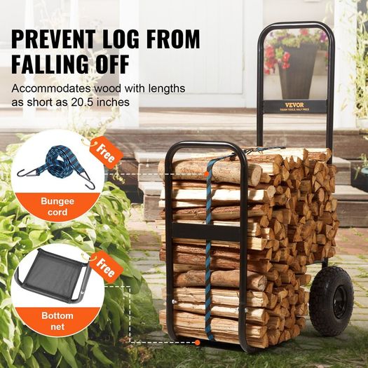 Firewood Log Cart with Pneumatic Wheels