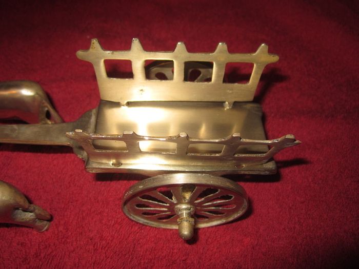 Vintage brass oxen and cart