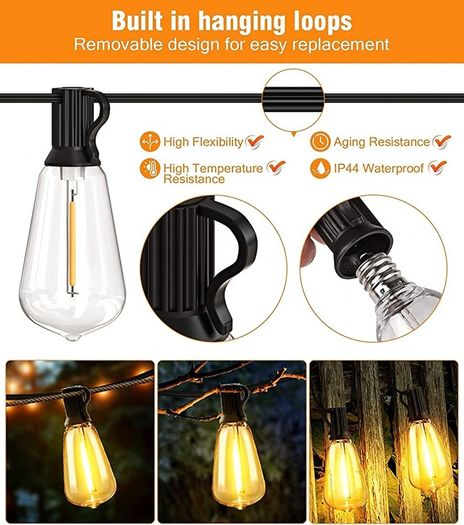 MASSIVE SALE Festoon Lights Outdoor Mains Powered - 100Ft Garden String Lights with 50+3(Spare) LED Shatterproof Bulbs Outside Waterproof Weatherproof 30.48M Gazebo Lights for Patio Party Pergola Bistro (FREE POSTAGE)