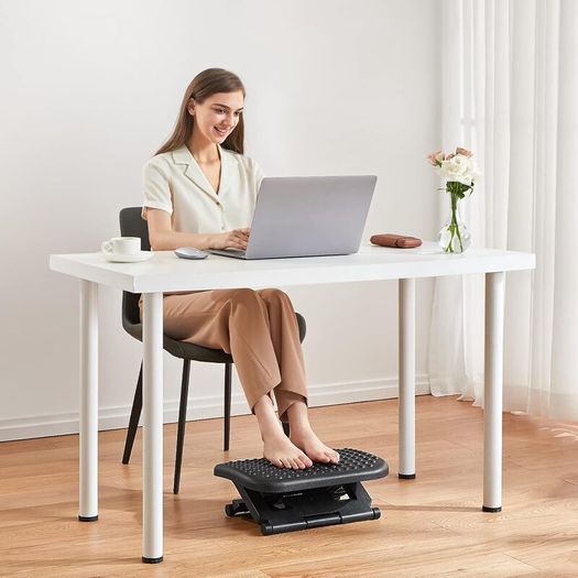 Adjustable Under Desk Footrest, Foot Rest for Under Desk at Work with Massage, Foot Stool with 3 Height Position & 30 Degree Tilt Angle Adjustment for Home, Office