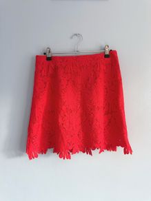 Pre Owned River Island Red Guipure Lace Mini Skirt Scalloped Hem