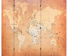 Folding Room Divider 200x170 cm World Map Yellow