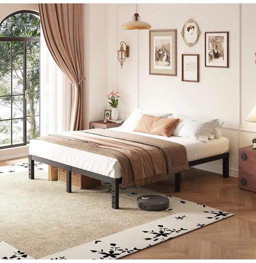 Metal Double Bed Frame Sturdy Platform Bed Underbed Storage, Steel Slat Support, Easy Assembly, Noise Free, Heavy Duty, 35.5cm High