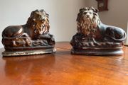 2 antique mantel piece lions