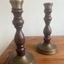 vintage wood turned and brass candlestick holders Image 2