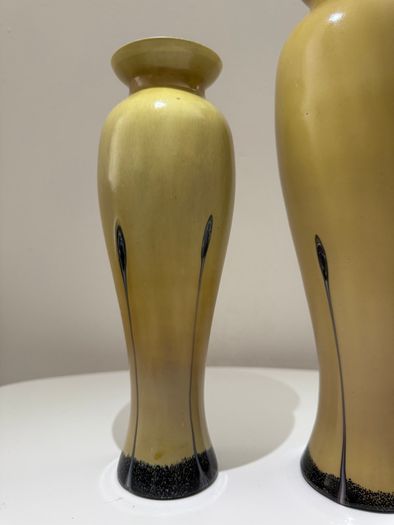 Pair of Caithness Glass (Ebony and Sand) Art Glass Vases with Original Labels