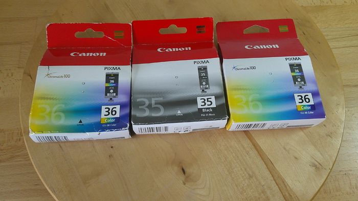 3 Canon PIXMA Ink Cartridges Genuine Original Cannon Cartridges 1 Black 35 and 2 Colour 36 New Sealed