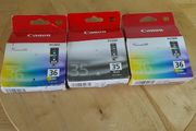 3 Canon PIXMA Ink Cartridges Genuine Original Cannon Cartridges 1 Black 35 and 2 Colour 36 New Sealed