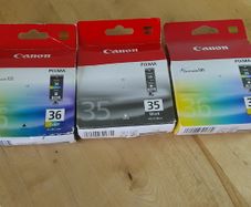 3 Canon PIXMA Ink Cartridges Genuine Original Cannon Cartridges 1 Black 35 and 2 Colour 36 New Sealed