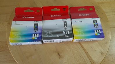 3 Canon PIXMA Ink Cartridges Genuine Original Cannon Cartridges 1 Black 35 and 2 Colour 36 New Sealed