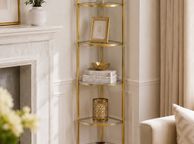 main image for ad Corner shelf with 5 levels  corner shelf with 5 levels, bookcase, stand shelf, metal frame, tempered glass shelves, stainless steel, living room, bedroom, kitchen, bathroom, modern, gold-coloured