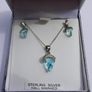 Vintage Sterling Silver Blue Cut Crystal Pendant Necklace And Earrings  Length 18,5" - 4,78g Image 2