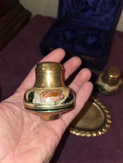 Vintage Cloisonne Brass Salt and Pepper Set