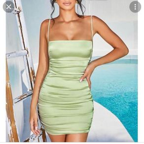 Oh Polly sage green satin dress